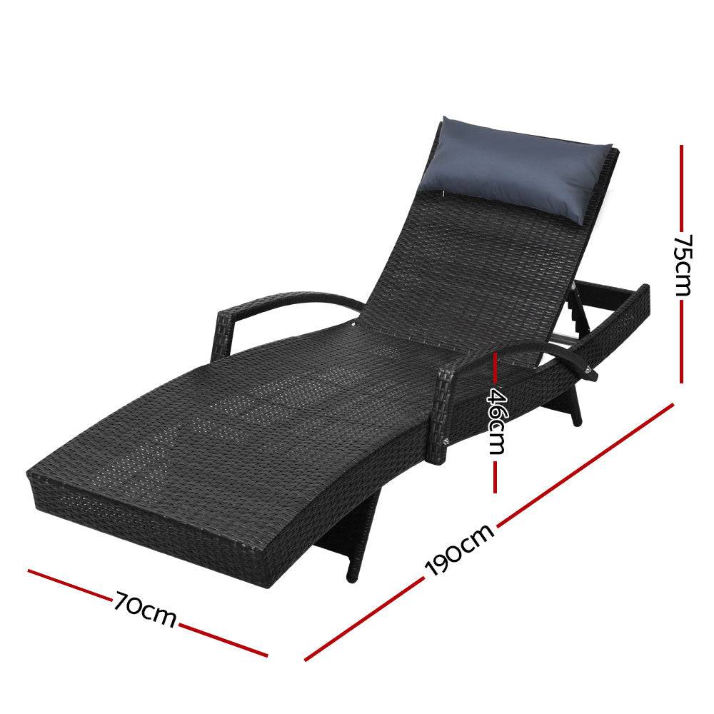 Outdoor Beach Chair Armrest Adjustable - Black - STripleB