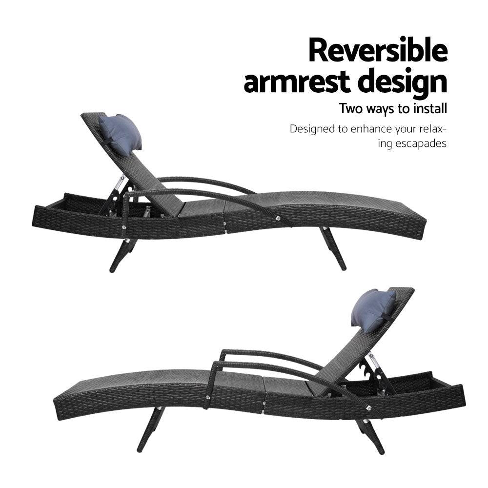 Outdoor Beach Chair Armrest Adjustable - Black - STripleB