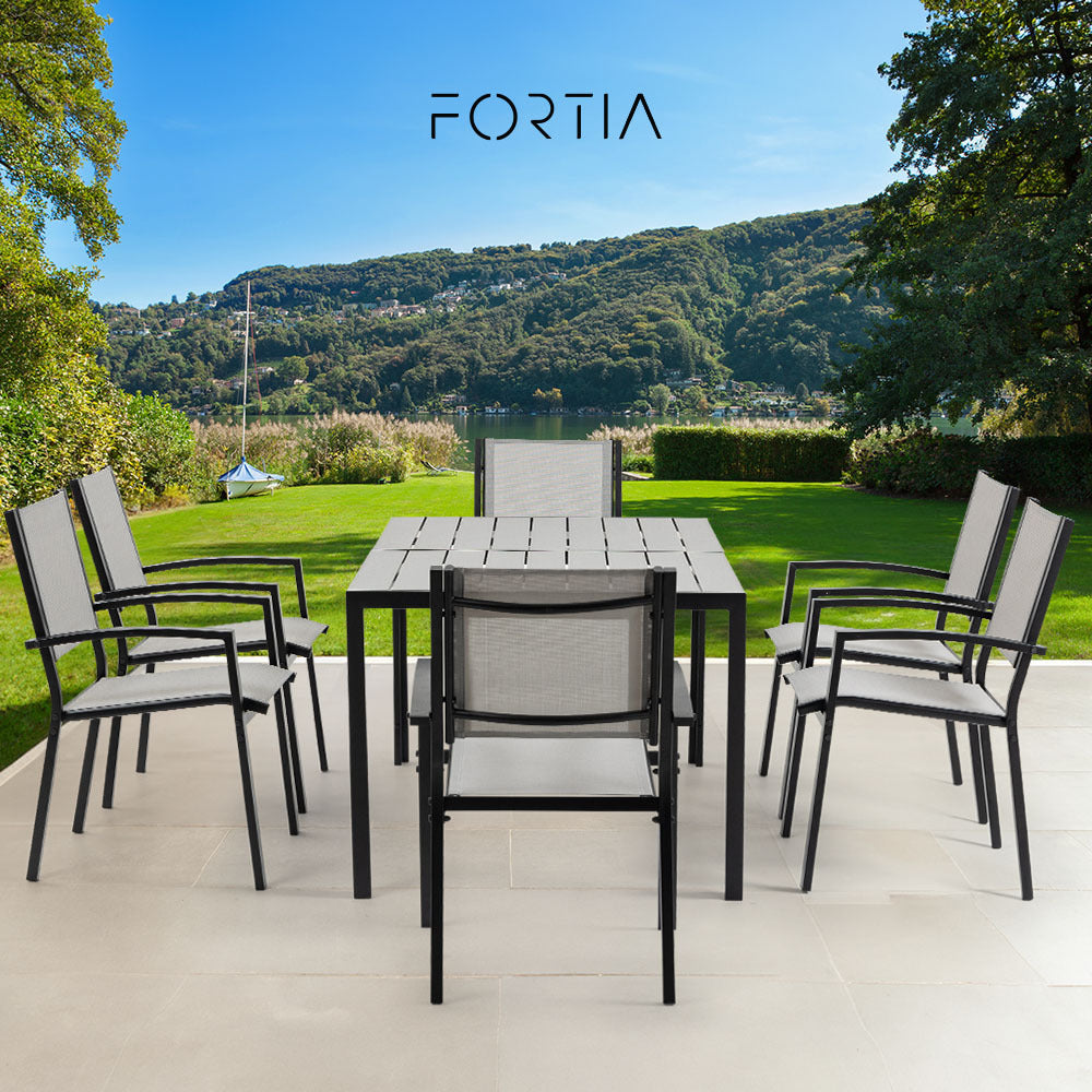 FORTIA 7pc Outdoor Dining Furniture Set, Table and Chairs Setting for Outside - STripleB