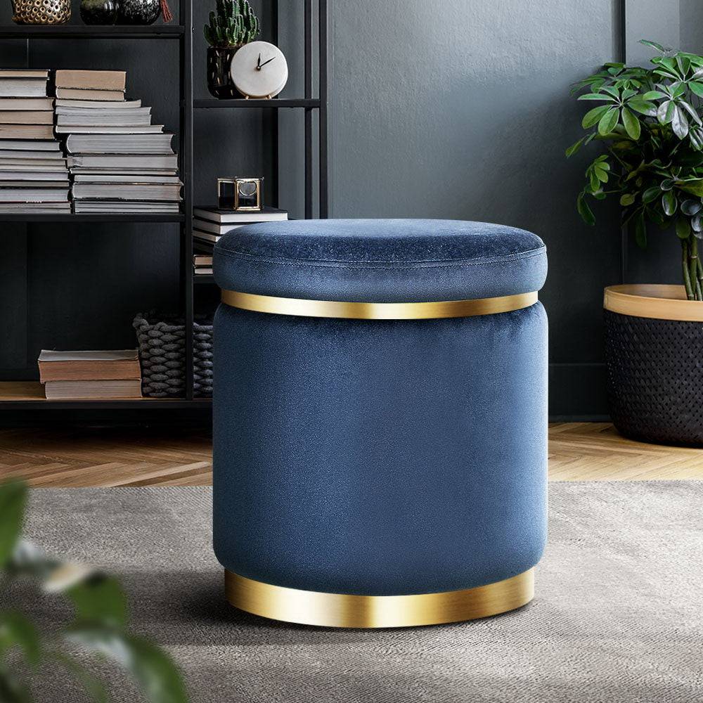 Artiss Ottoman Foot Stool Round Velvet Navy - STripleB