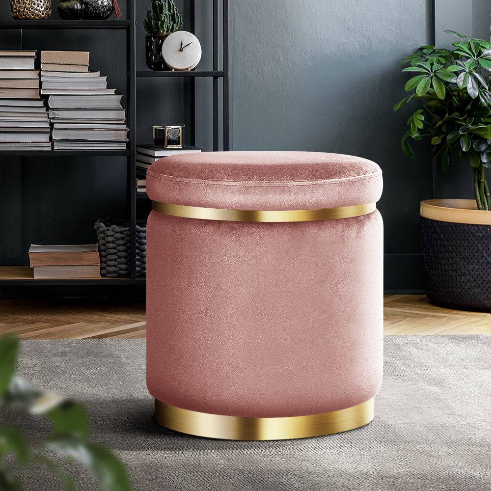 Artiss Ottoman Foot Stool Round Velvet Pink - STripleB