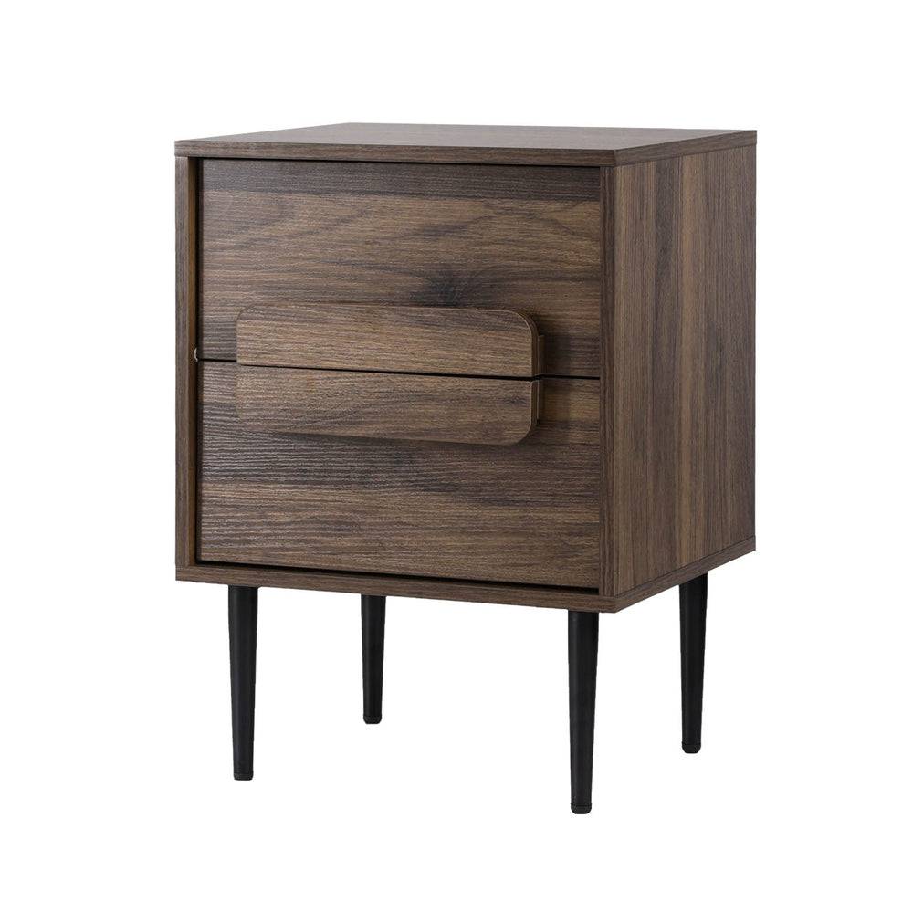 Artiss Bedside Table Nightstand 2 Drawers - Walnut - STripleB