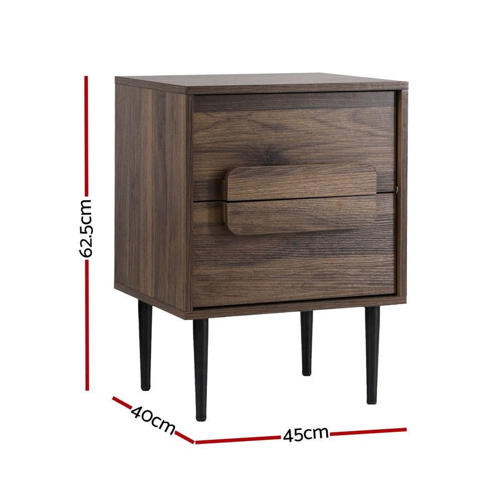 Artiss Bedside Table Nightstand 2 Drawers - Walnut - STripleB