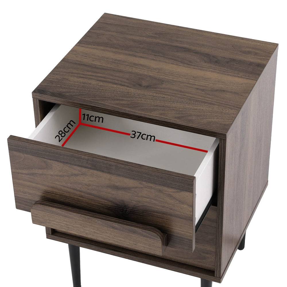 Artiss Bedside Table Nightstand 2 Drawers - Walnut - STripleB