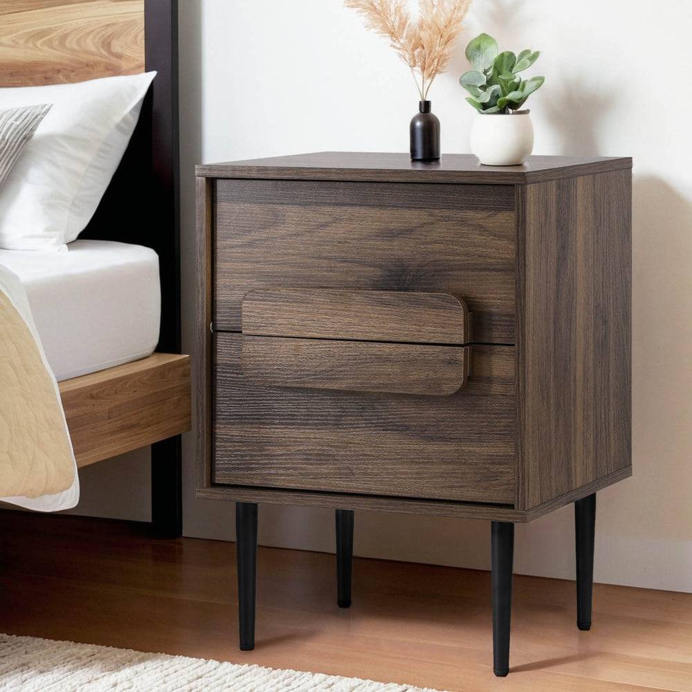 Artiss Bedside Table Nightstand 2 Drawers - Walnut - STripleB