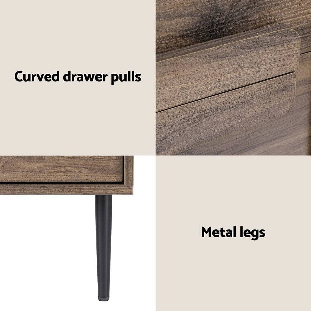 Artiss Bedside Table Nightstand 2 Drawers - Walnut - STripleB