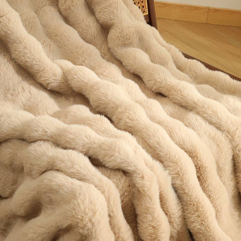 Faux Rabbit Fur Blanket - Soft, Warm, Thick Throw for Sofa or Bed - STripleB