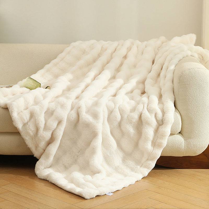 Faux Rabbit Fur Blanket - Soft, Warm, Thick Throw for Sofa or Bed - STripleB