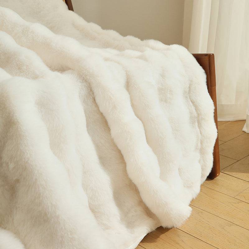 Faux Rabbit Fur Blanket - Soft, Warm, Thick Throw for Sofa or Bed - STripleB