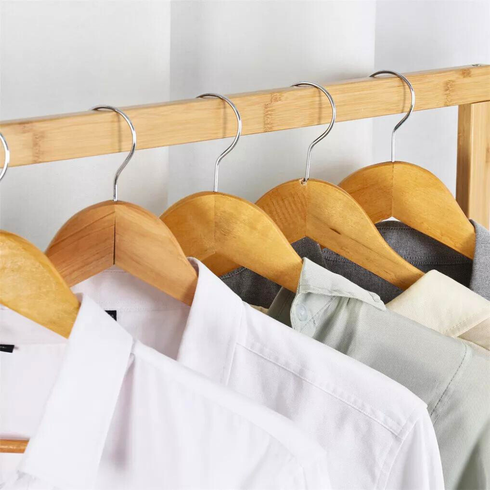 Free Standing Bamboo Double Hanging Clothes Organizer on Wheels - STripleB