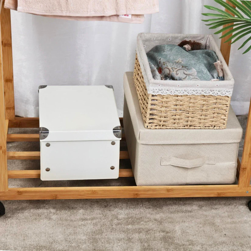 Free Standing Bamboo Double Hanging Clothes Organizer on Wheels - STripleB