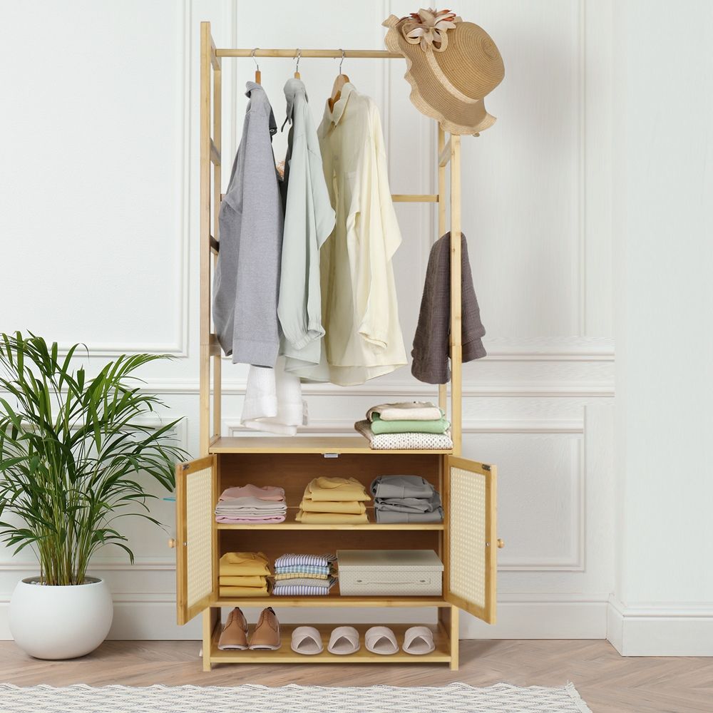 Freestanding Bamboo Clothes Rack with Shoe Cabinet - STripleB