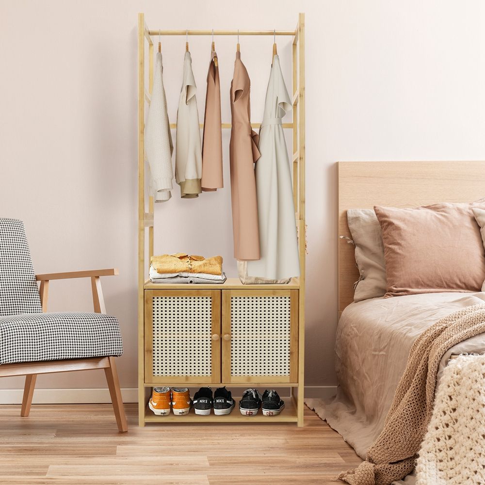 Freestanding Bamboo Clothes Rack with Shoe Cabinet - STripleB