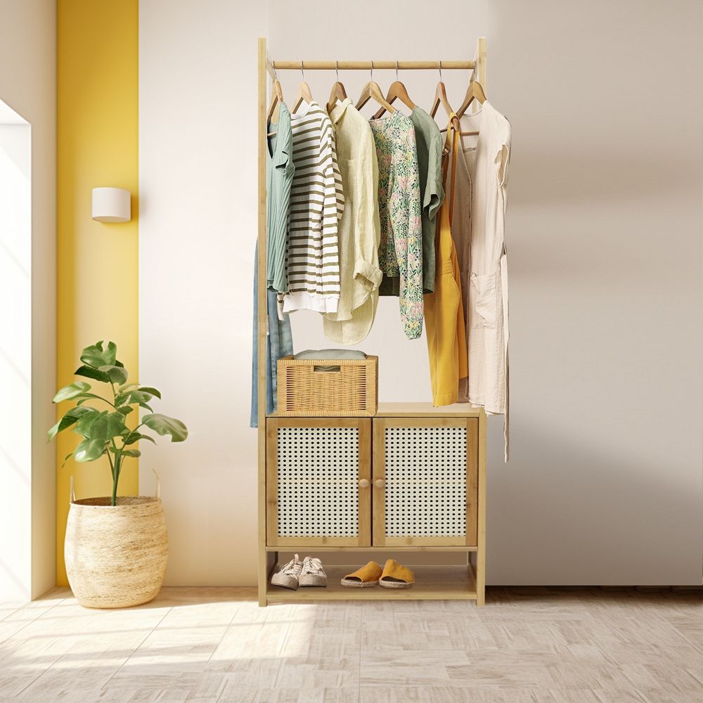 Freestanding Bamboo Clothes Rack with Shoe Cabinet - STripleB