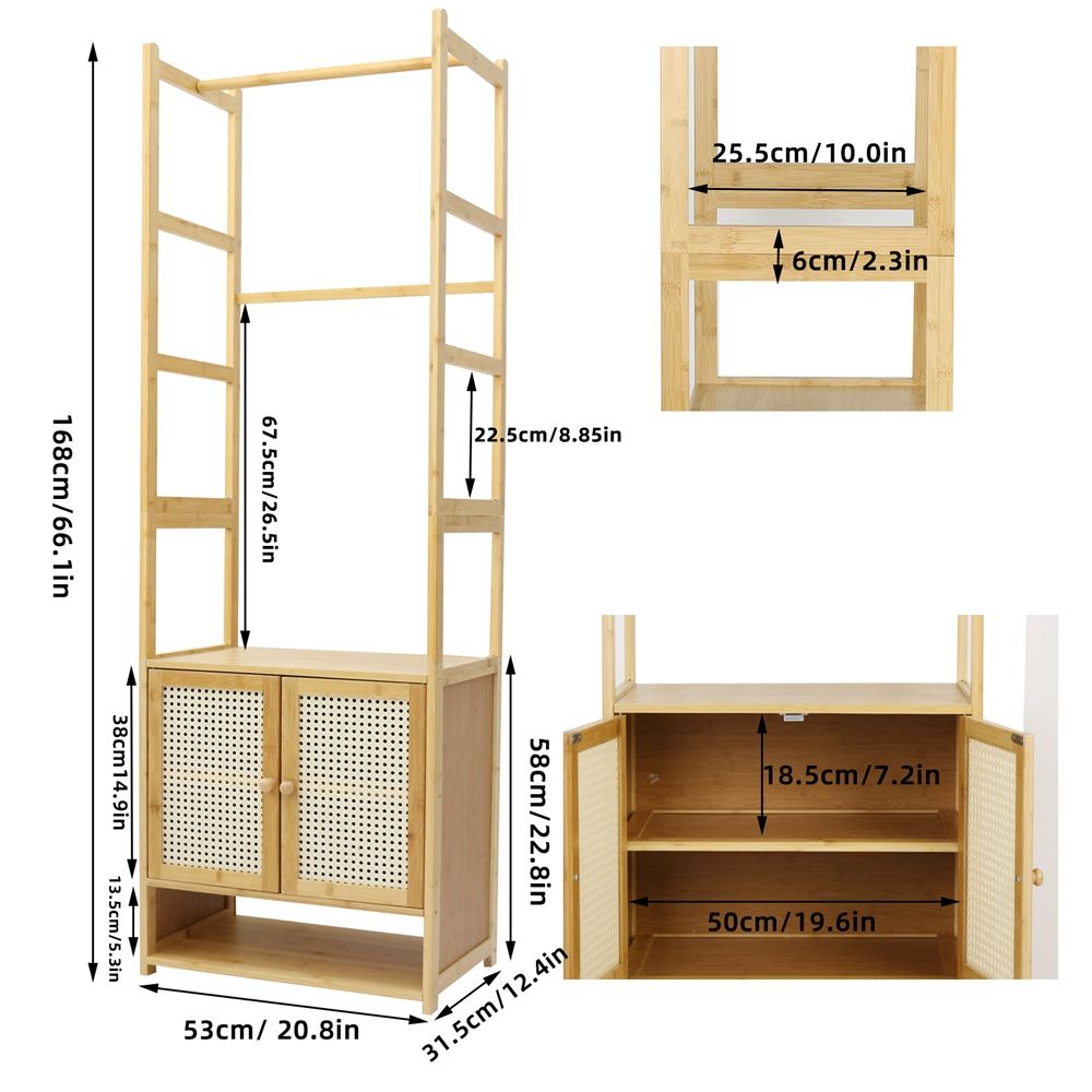 Freestanding Bamboo Clothes Rack with Shoe Cabinet - STripleB