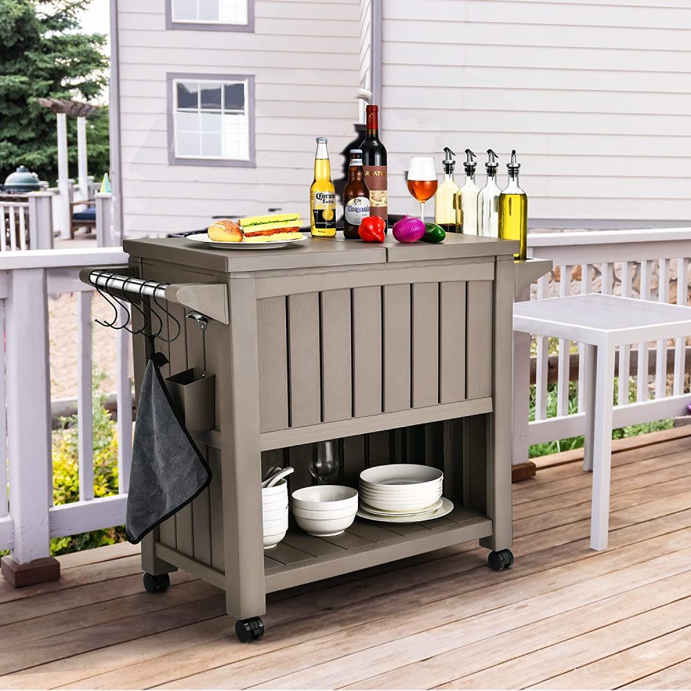 Garden Bar Serving Cart with Cooler - Taupe - STripleB