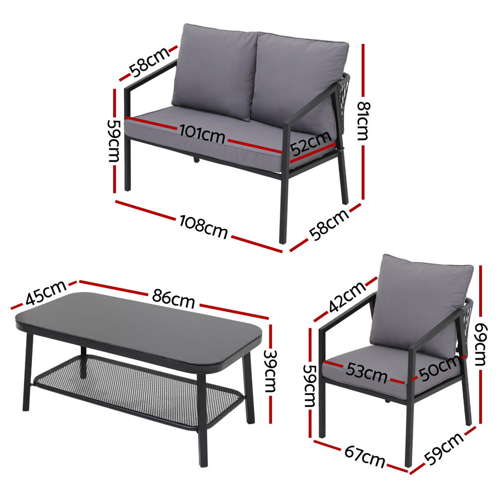 Gardeon - 4-Seater Outdoor Sofa Set 4PCS Table Chair Setting Patio Furniture - STripleB