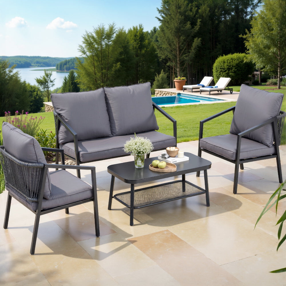 Gardeon - 4-Seater Outdoor Sofa Set 4PCS Table Chair Setting Patio Furniture - STripleB