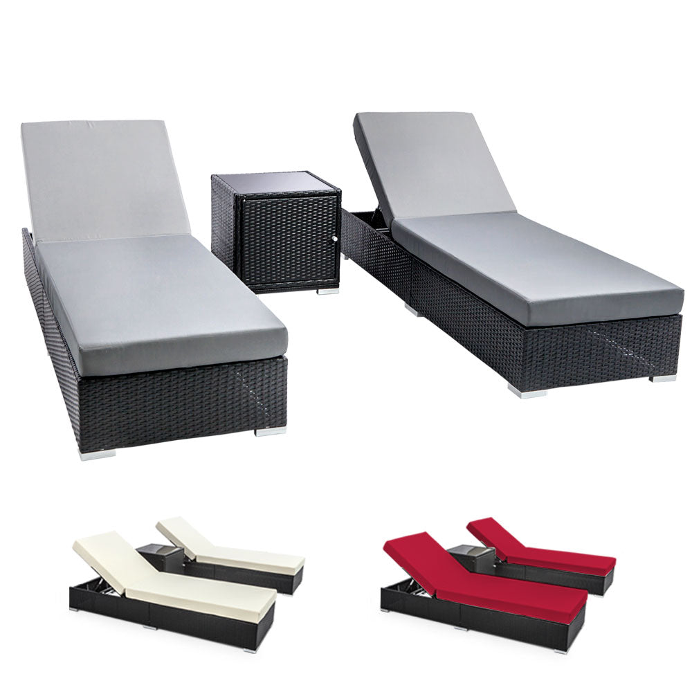 Gardeon 3PC Sun Lounge Wicker Lounger Outdoor Furniture Day Bed Rattan Garden - STripleB
