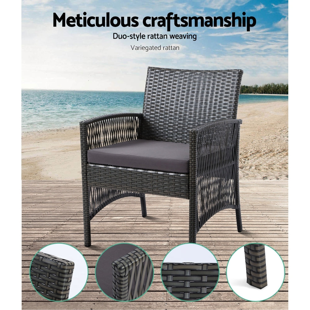 Gardeon 4PCS Outdoor Sofa Set Wicker Harp Chair Table Garden Furniture Grey - STripleB