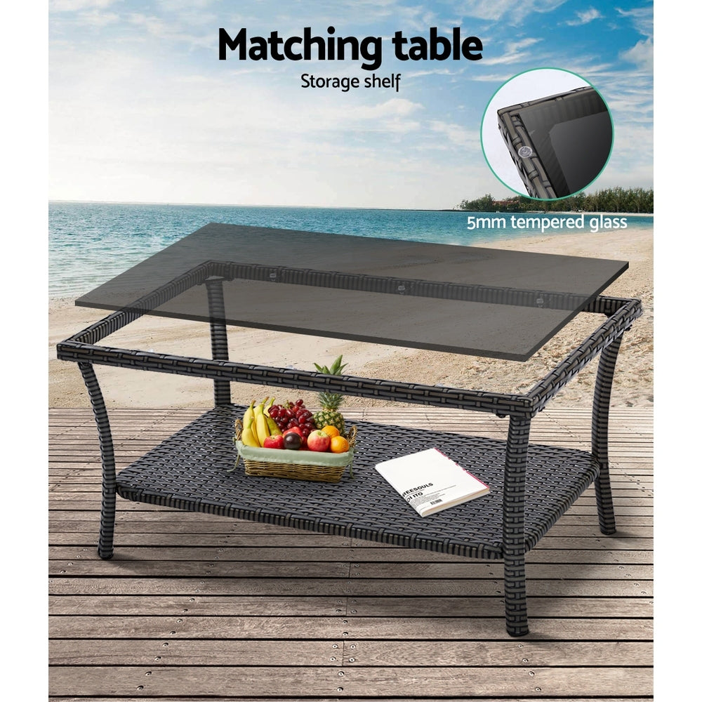 Gardeon 4PCS Outdoor Sofa Set Wicker Harp Chair Table Garden Furniture Grey - STripleB