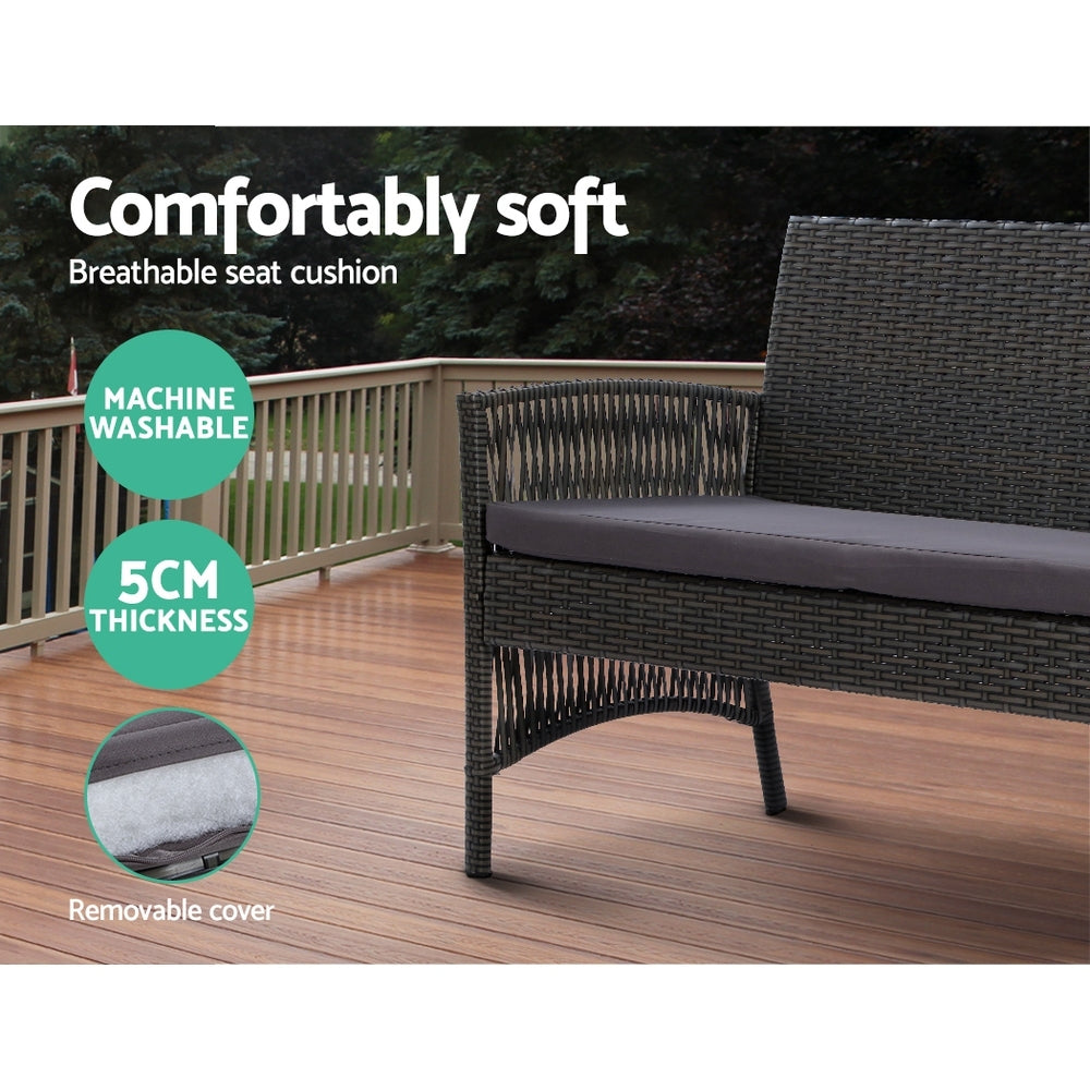 Gardeon 4PCS Outdoor Sofa Set Wicker Harp Chair Table Garden Furniture Grey - STripleB
