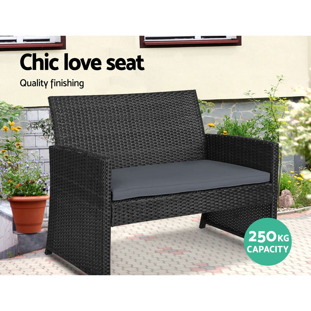 Gardeon 4 PCS Outdoor Sofa Set Rattan Chair Table Setting Garden Furniture Black - STripleB