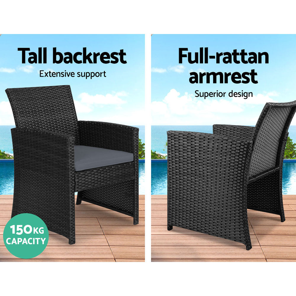 Gardeon 4 PCS Outdoor Sofa Set Rattan Chair Table Setting Garden Furniture Black - STripleB