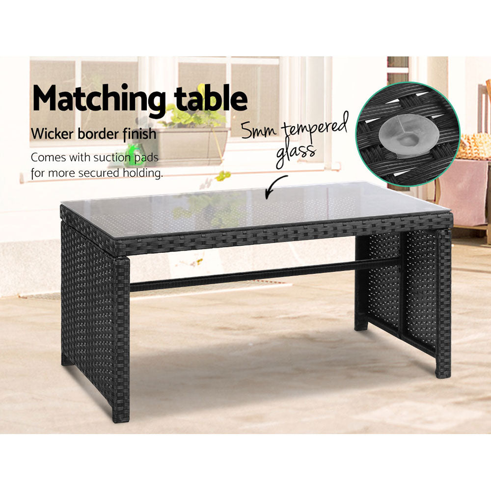 Gardeon 4 PCS Outdoor Sofa Set Rattan Chair Table Setting Garden Furniture Black - STripleB