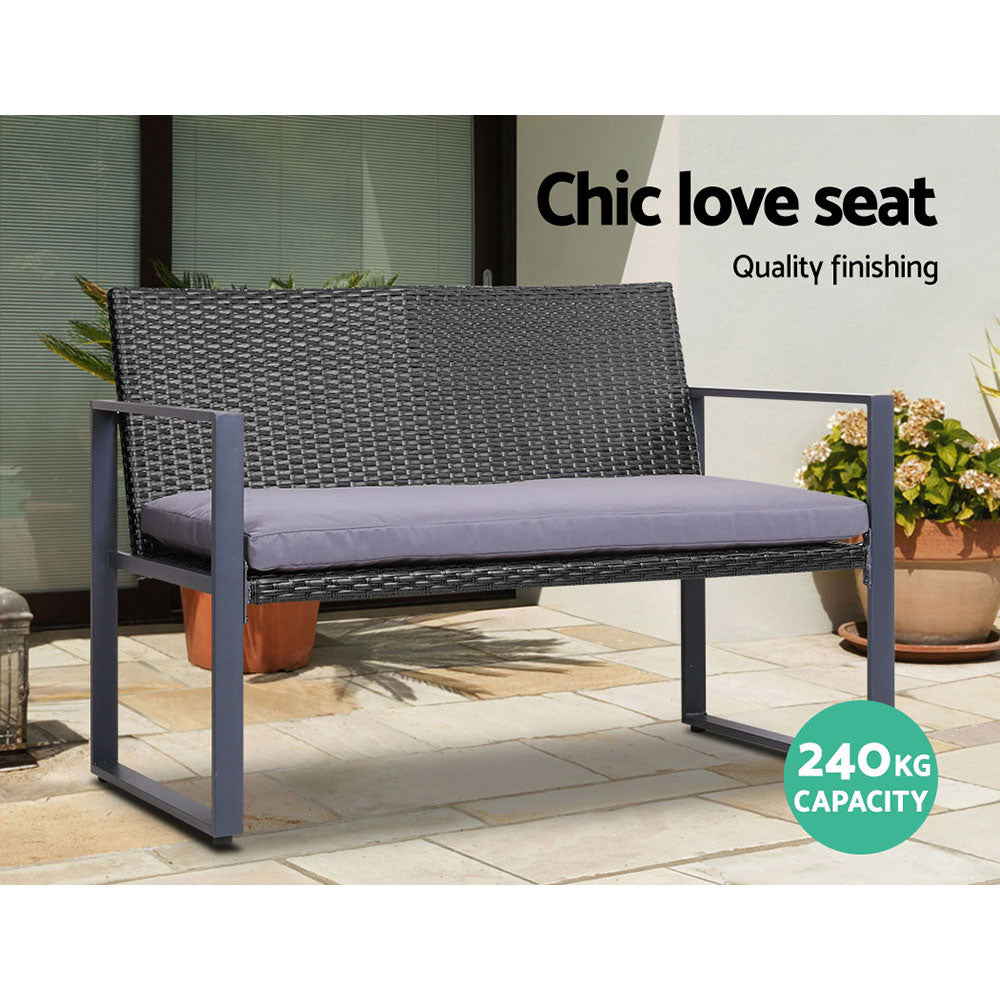 Gardeon 4 PCS Outdoor Sofa Set Rattan Furniture Glass Top Table Chairs Black - STripleB