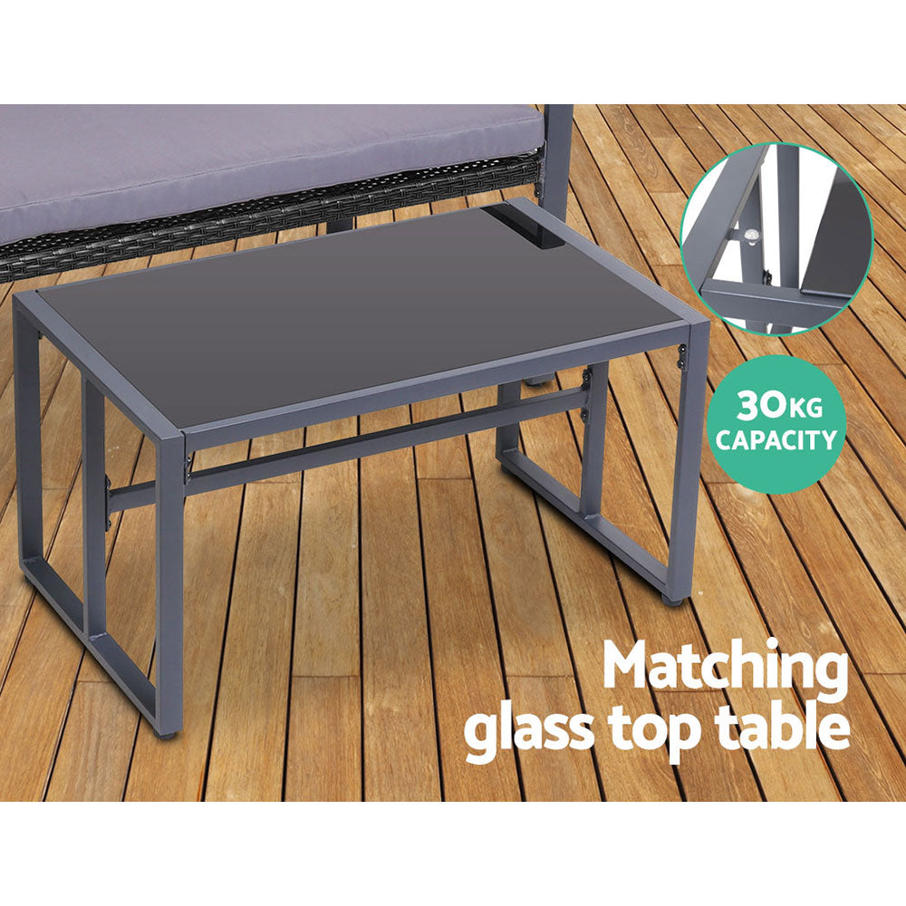 Gardeon 4 PCS Outdoor Sofa Set Rattan Furniture Glass Top Table Chairs Black - STripleB