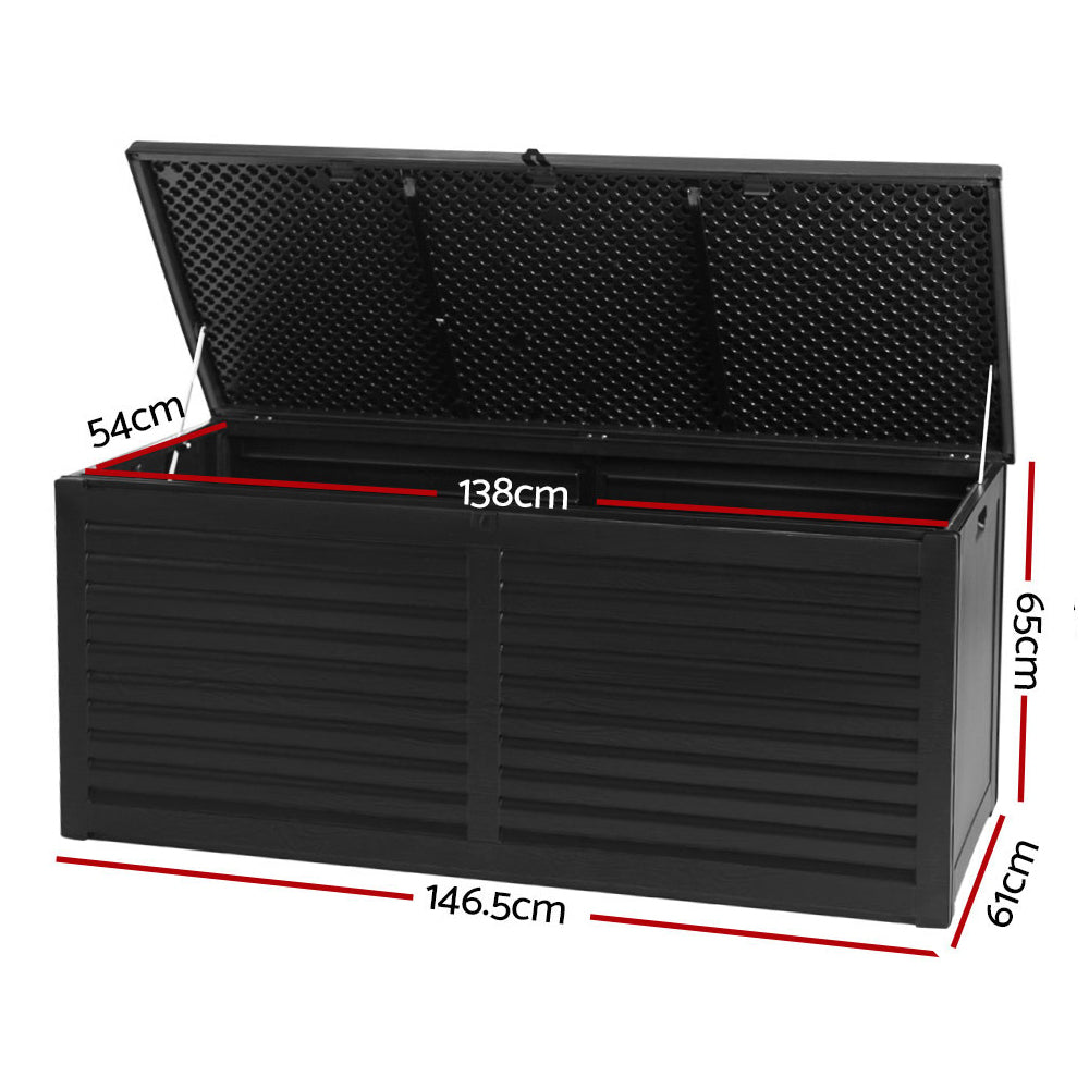 Gardeon Outdoor Storage Box 490L Container Lockable Garden Bench Shed Tools Toy All Black - STripleB