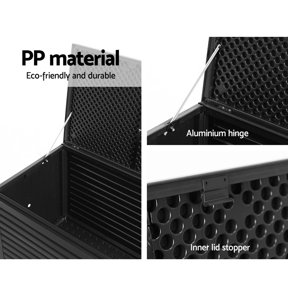 Gardeon Outdoor Storage Box 490L Container Lockable Garden Bench Shed Tools Toy All Black - STripleB