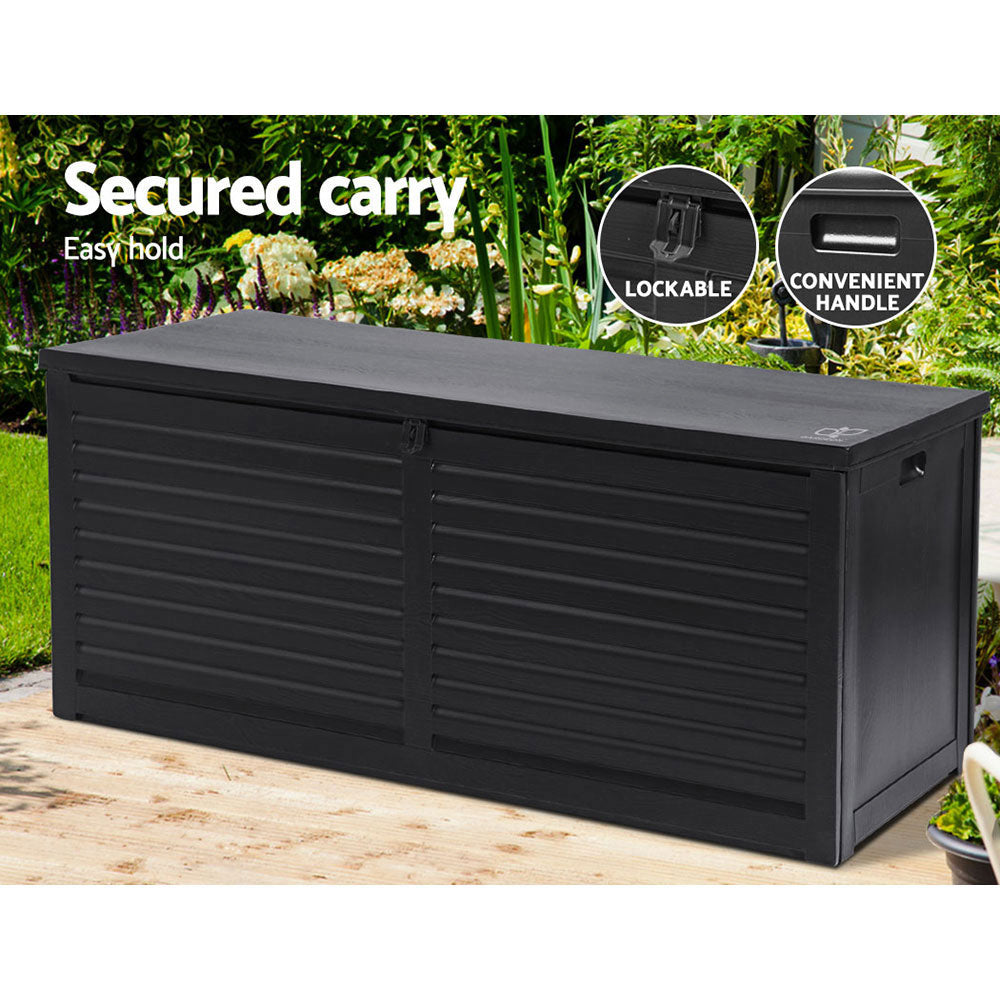 Gardeon Outdoor Storage Box 490L Container Lockable Garden Bench Shed Tools Toy All Black - STripleB