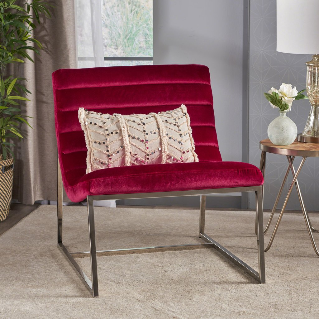 Glorie Garnet/Red Velvet Sofa Accent Chair ArmChair - STripleB