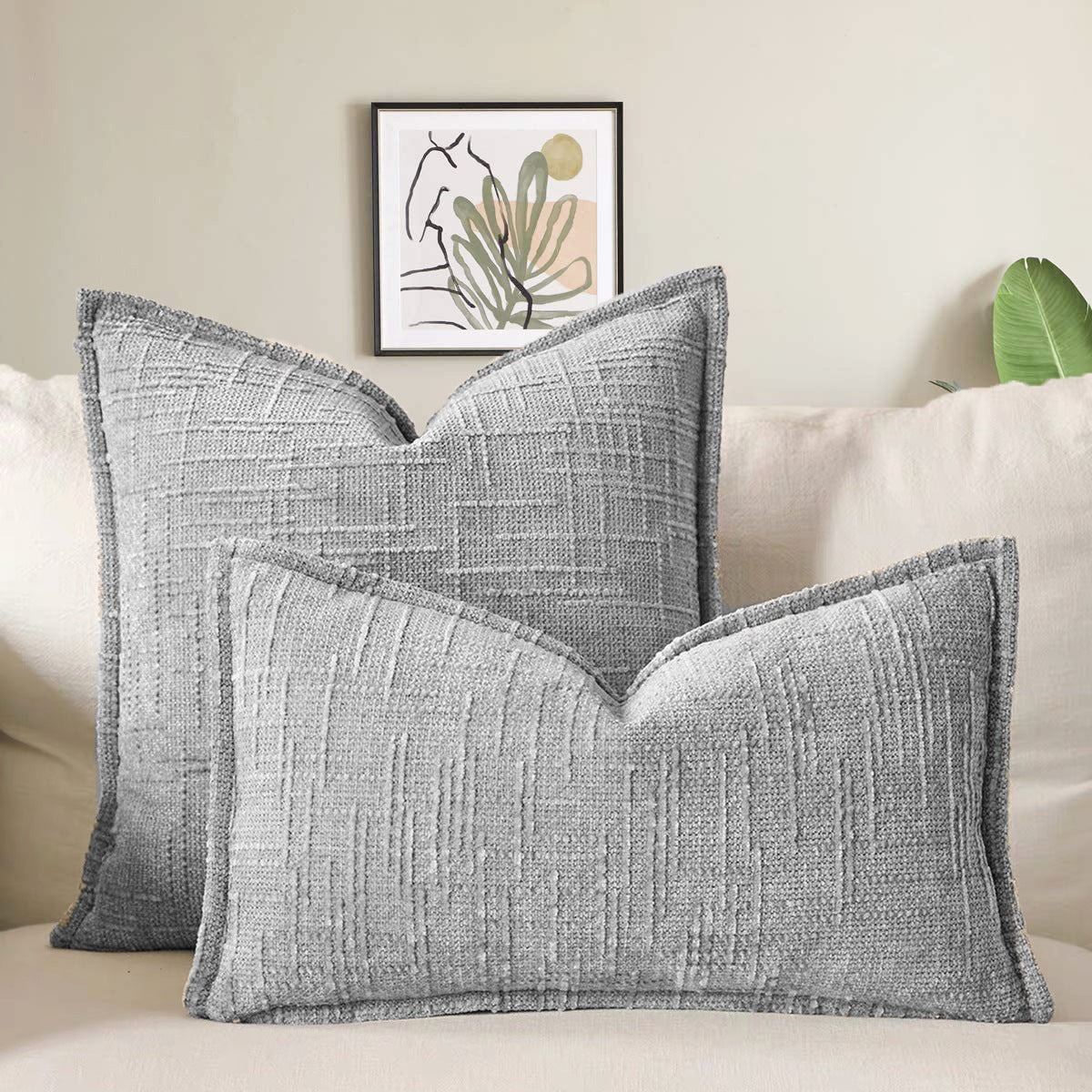 Grey - Chenille Crosshatch Textured Pillow Covers Set of 2 - STripleB