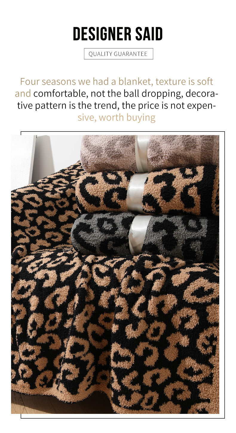 Grey and Black Luxurious Leopard Print Knit Throw Blanket - Ultra-Soft Jacquard Plush for Sofa, Bed & Cozy Comfort (130x150cm) - STripleB