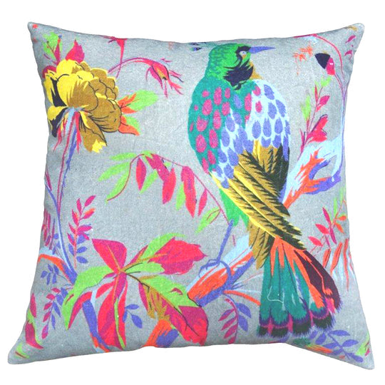 Grey cotton velvet bird design cushion cover - 45x45 cm - STripleB