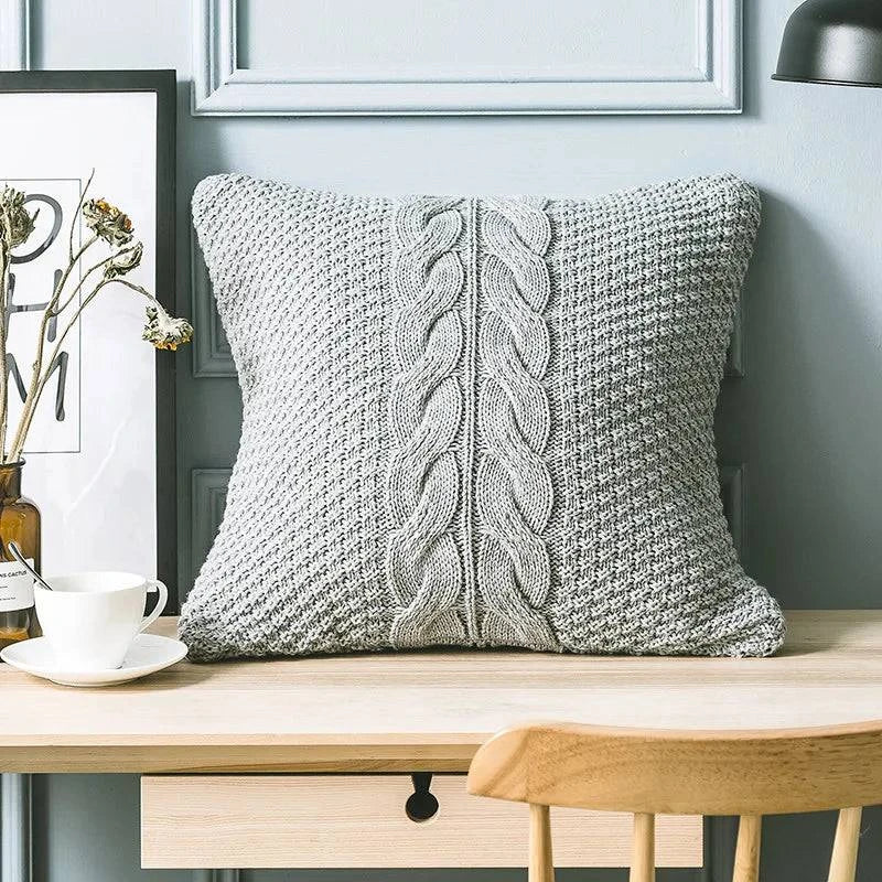Grey Knitted Pattern Decorative Cushion Covers - STripleB