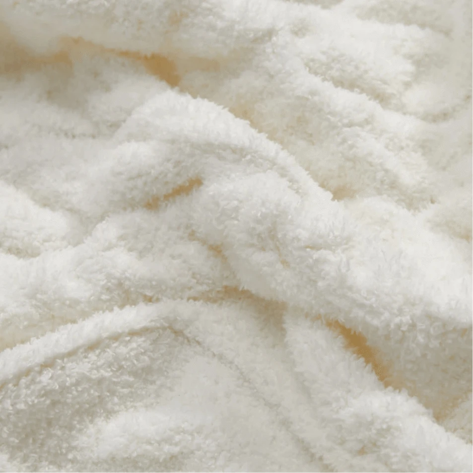 White Microfiber Cozy Crochet Blanket Throw - STripleB