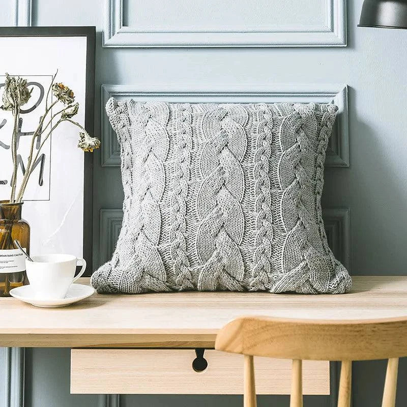 Grey Knitted Pattern Decorative Cushion Covers - STripleB