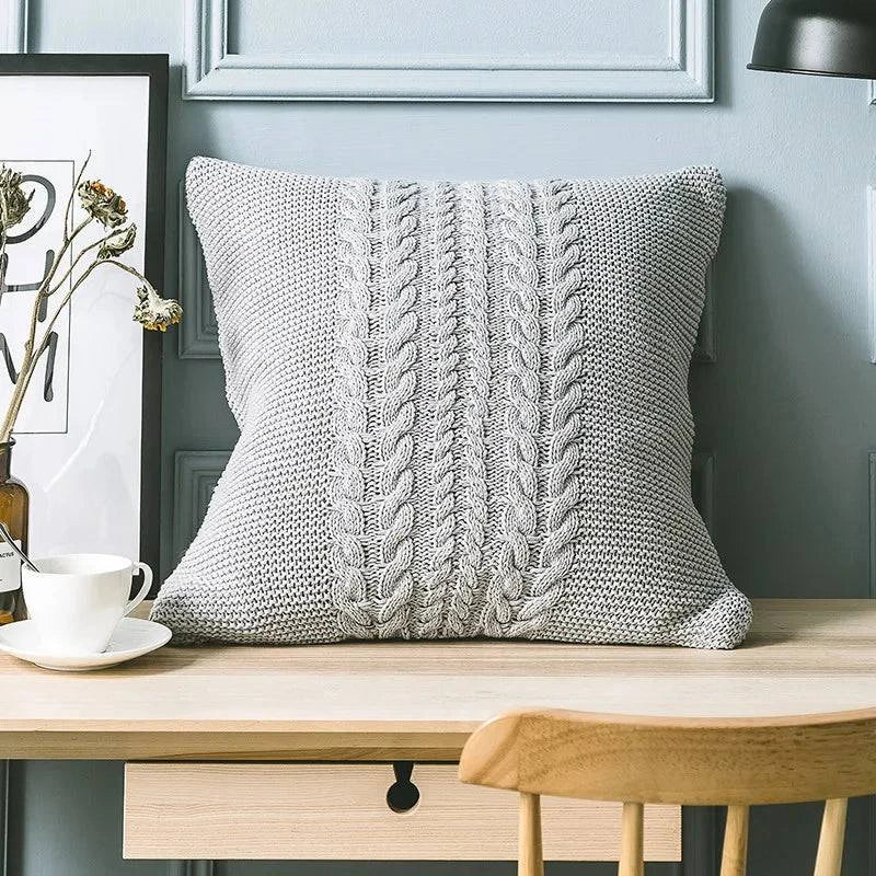 Grey Knitted Pattern Decorative Cushion Covers - STripleB