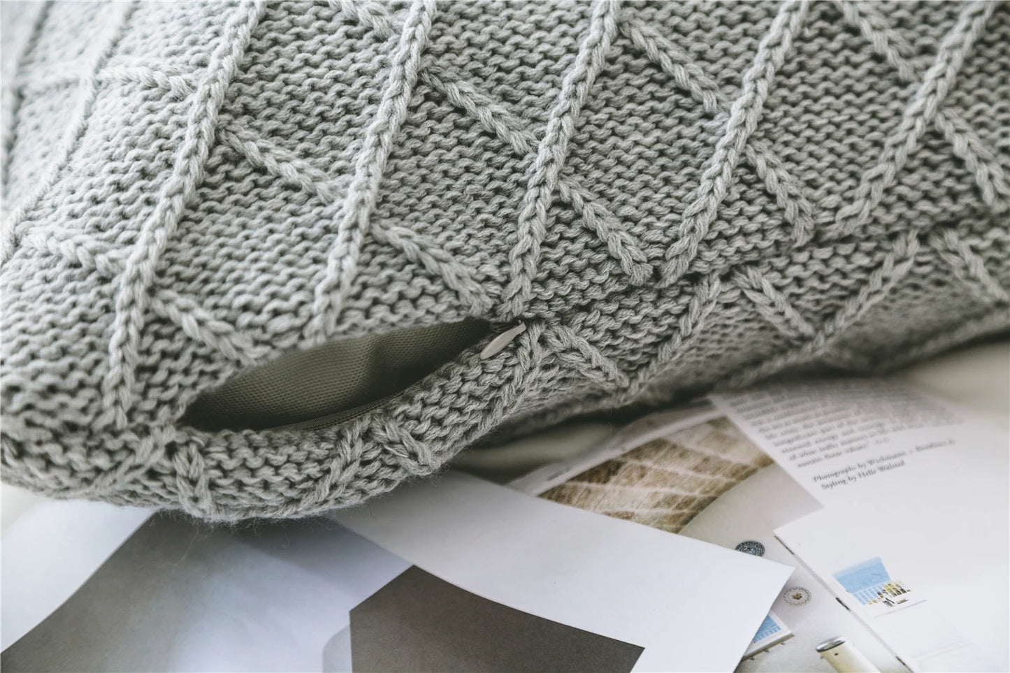Grey Knitted Pattern Decorative Cushion Covers - STripleB