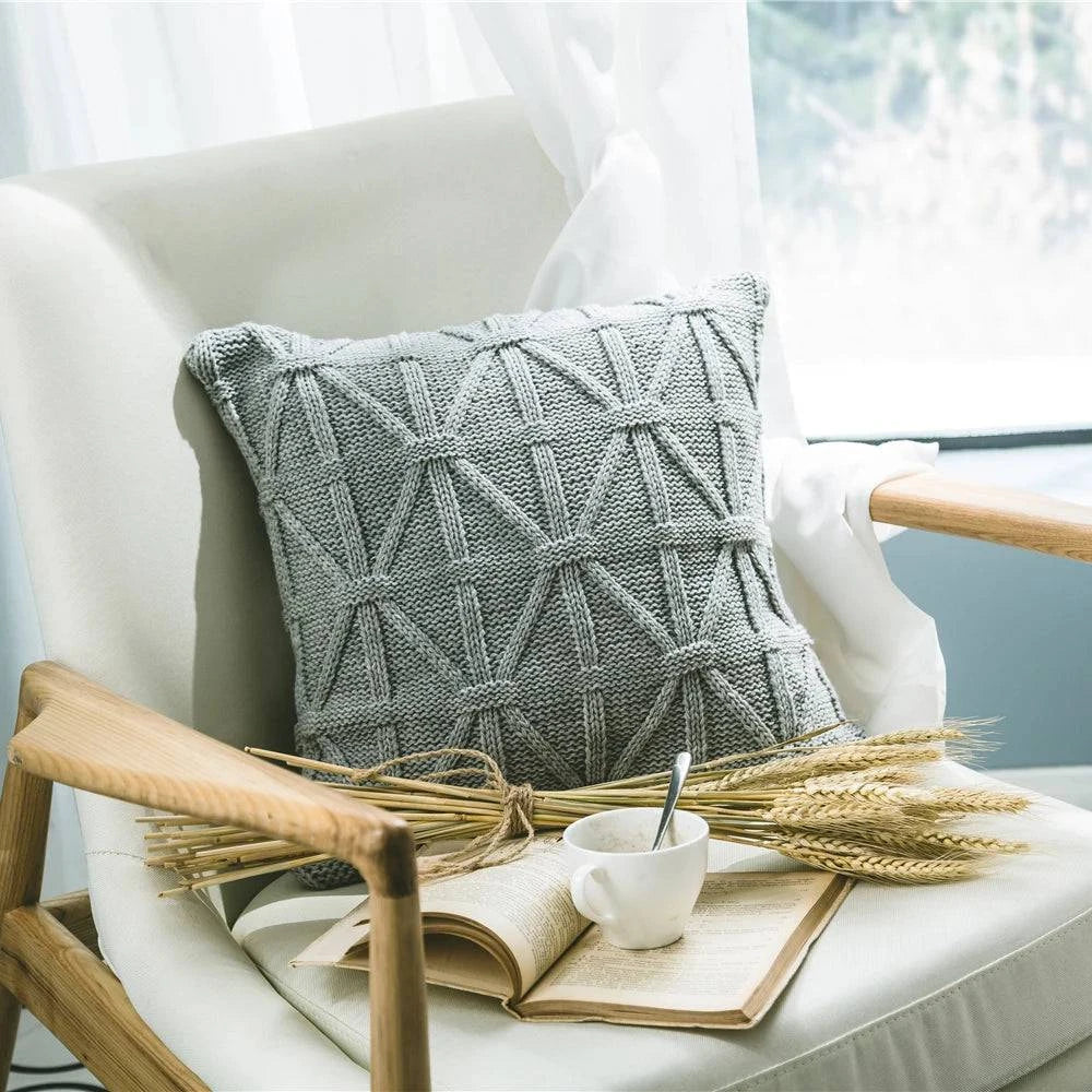 Grey Knitted Pattern Decorative Cushion Covers - STripleB