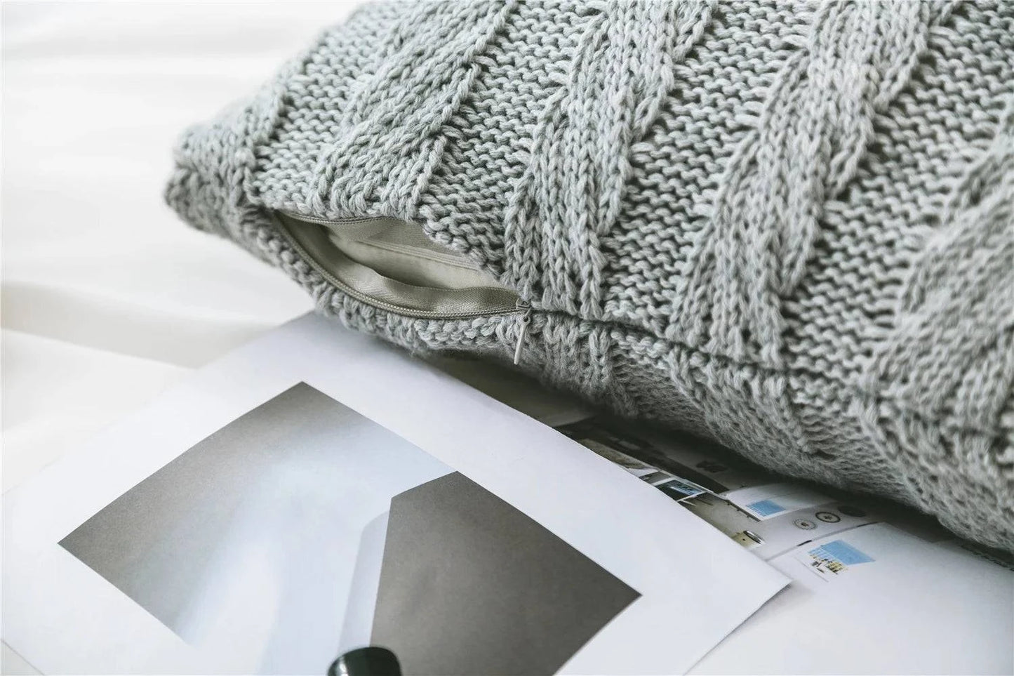 Grey Knitted Pattern Decorative Cushion Covers - STripleB