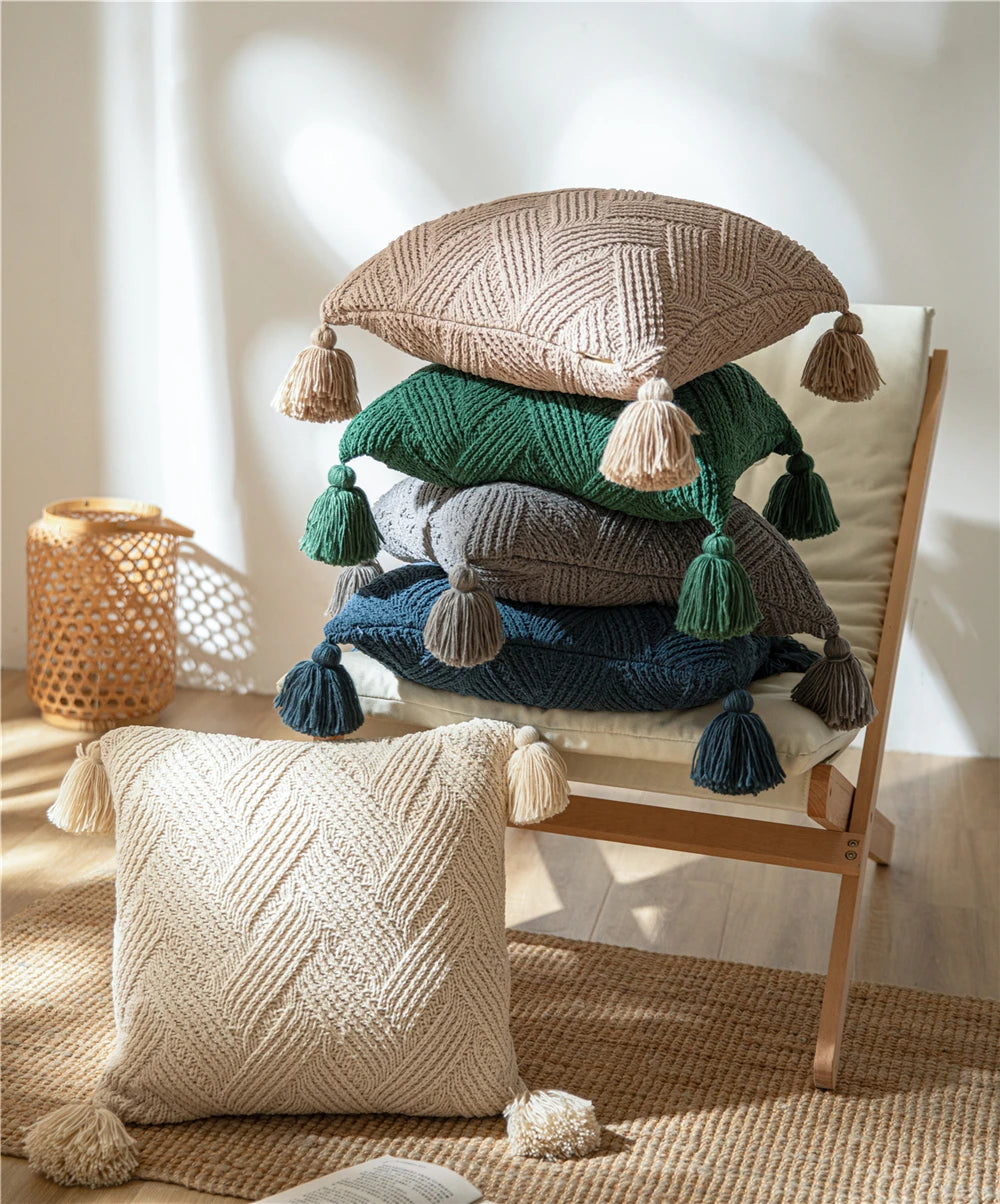 Chenille Handmade Tassel Sofa Cushion Covers - STripleB
