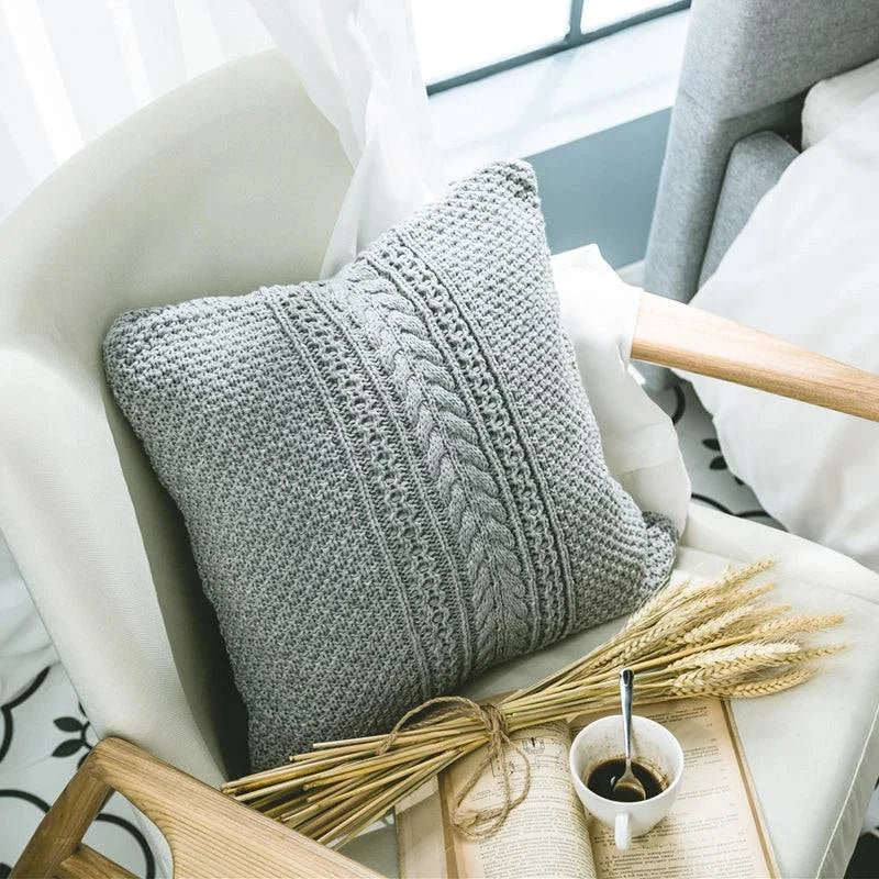 Grey Knitted Pattern Decorative Cushion Covers - STripleB