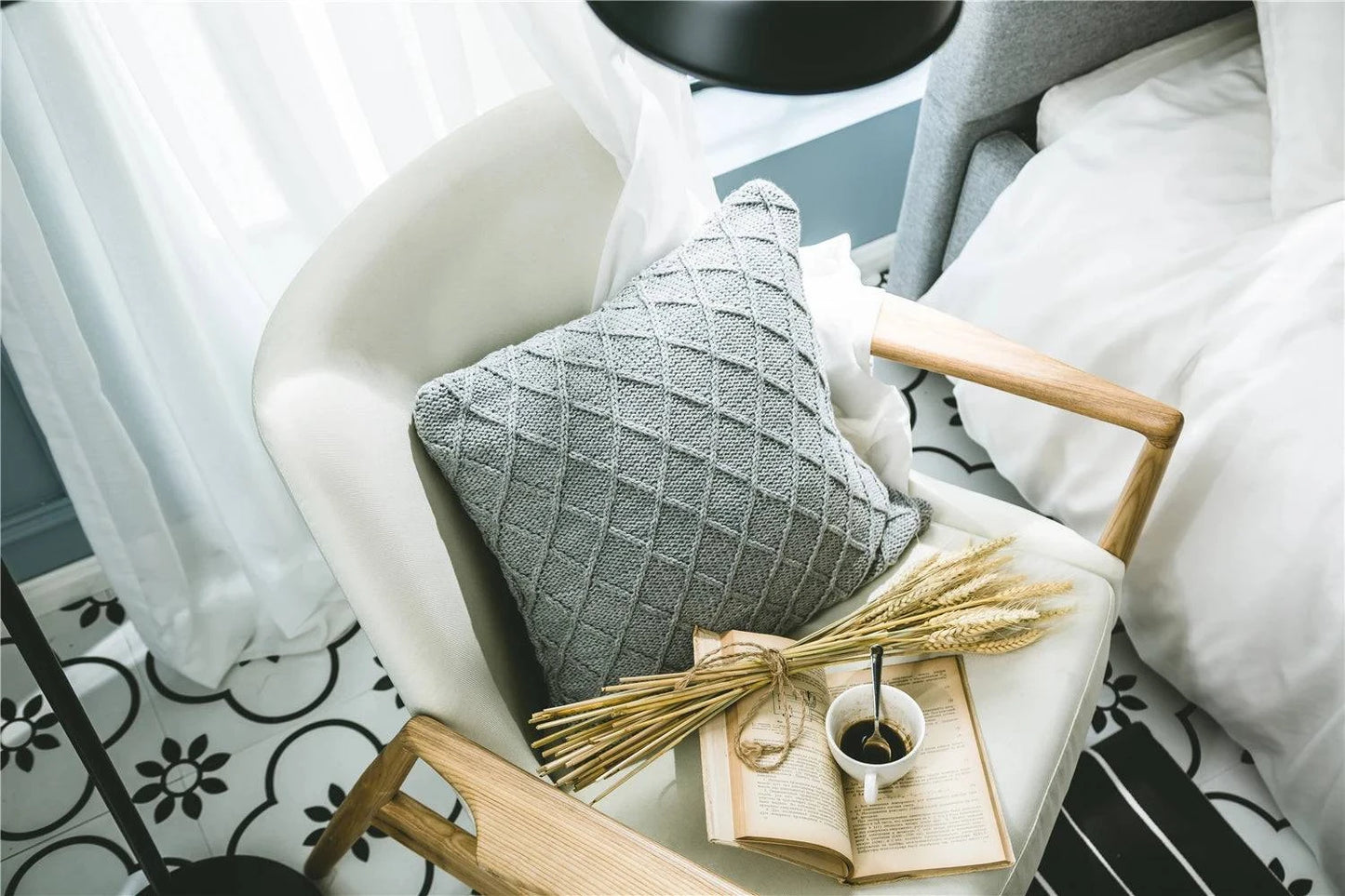 Grey Knitted Pattern Decorative Cushion Covers - STripleB
