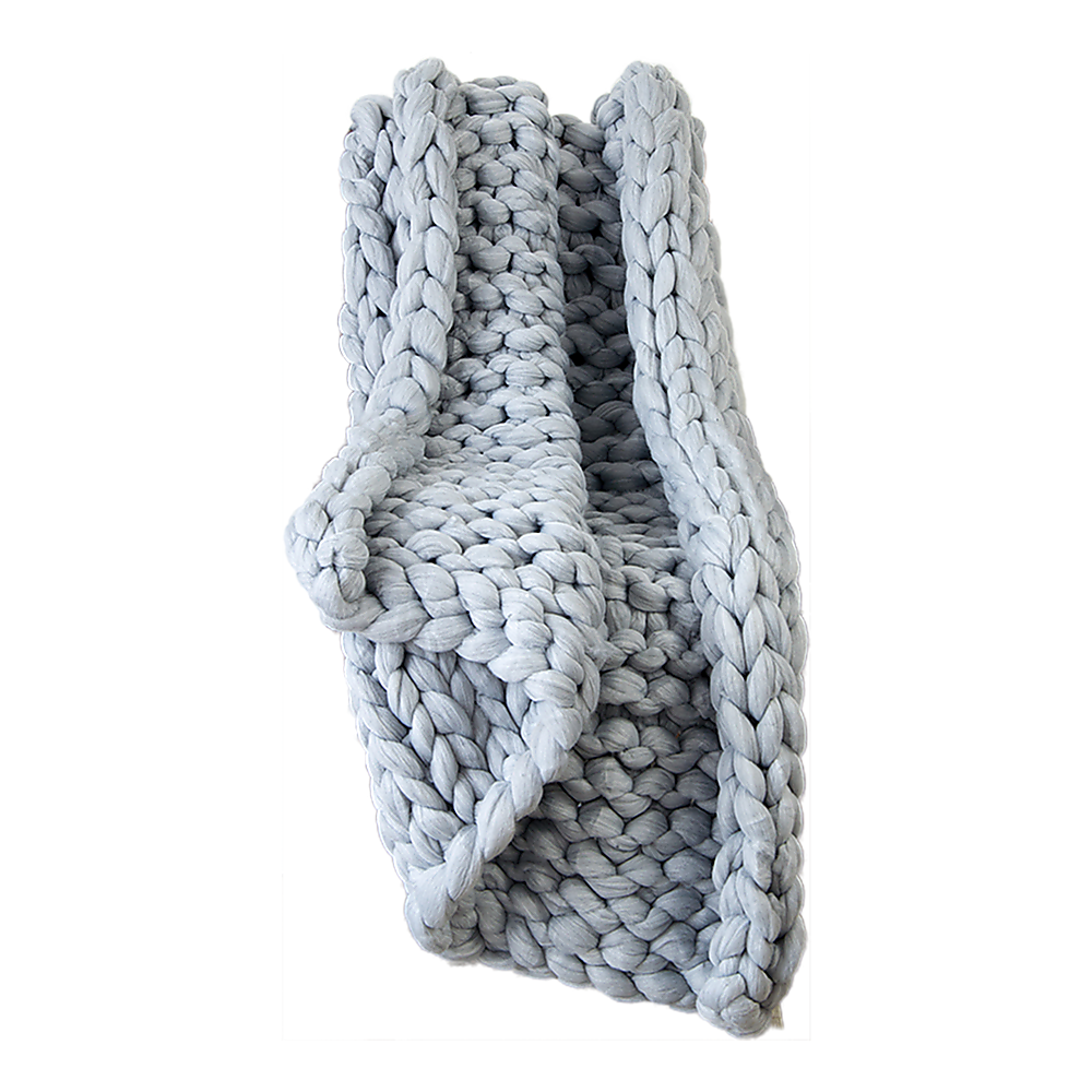 Hand Knitted Chunky Acrylic Yarn Blanket - Grey - STripleB