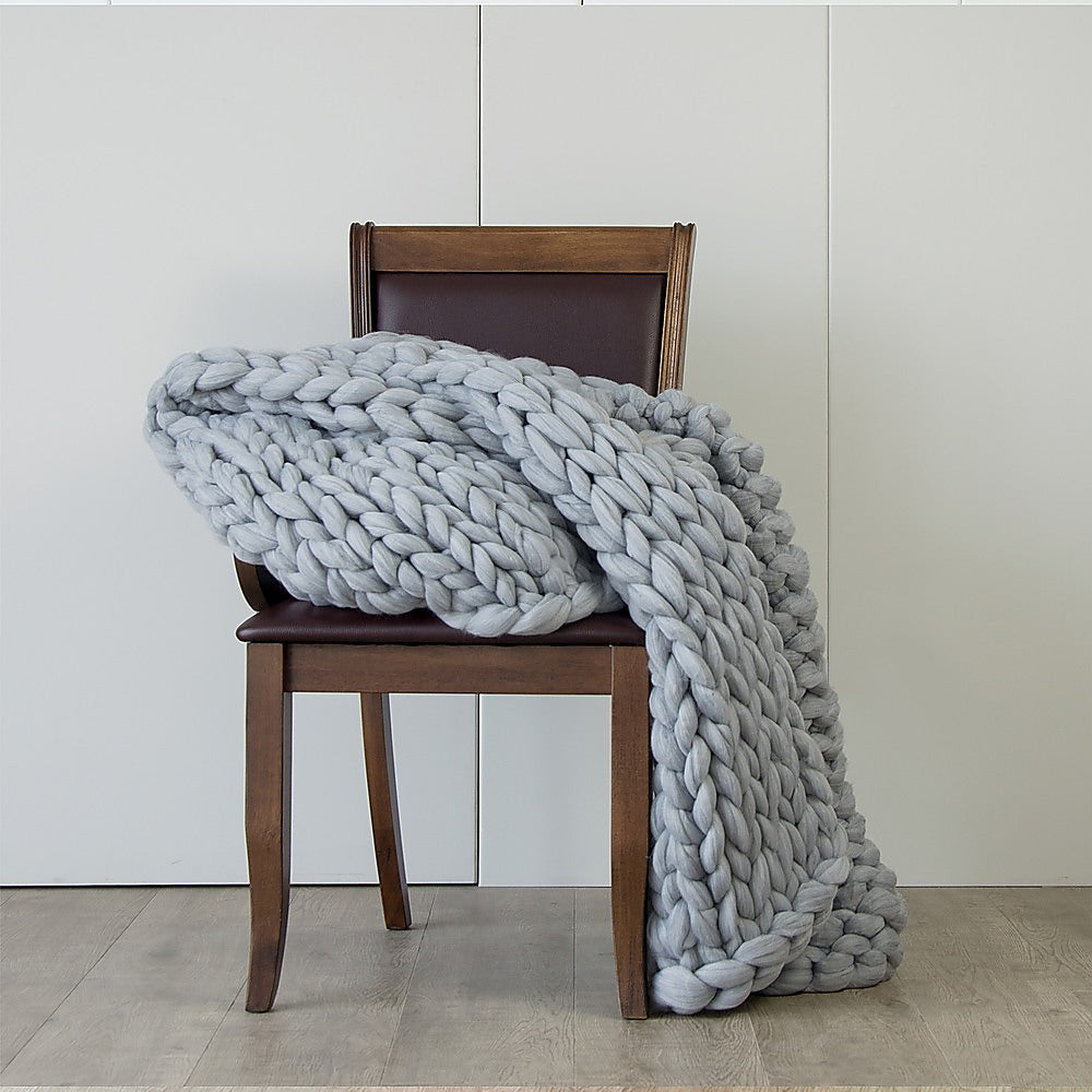 Hand Knitted Chunky Acrylic Yarn Blanket - Grey - STripleB